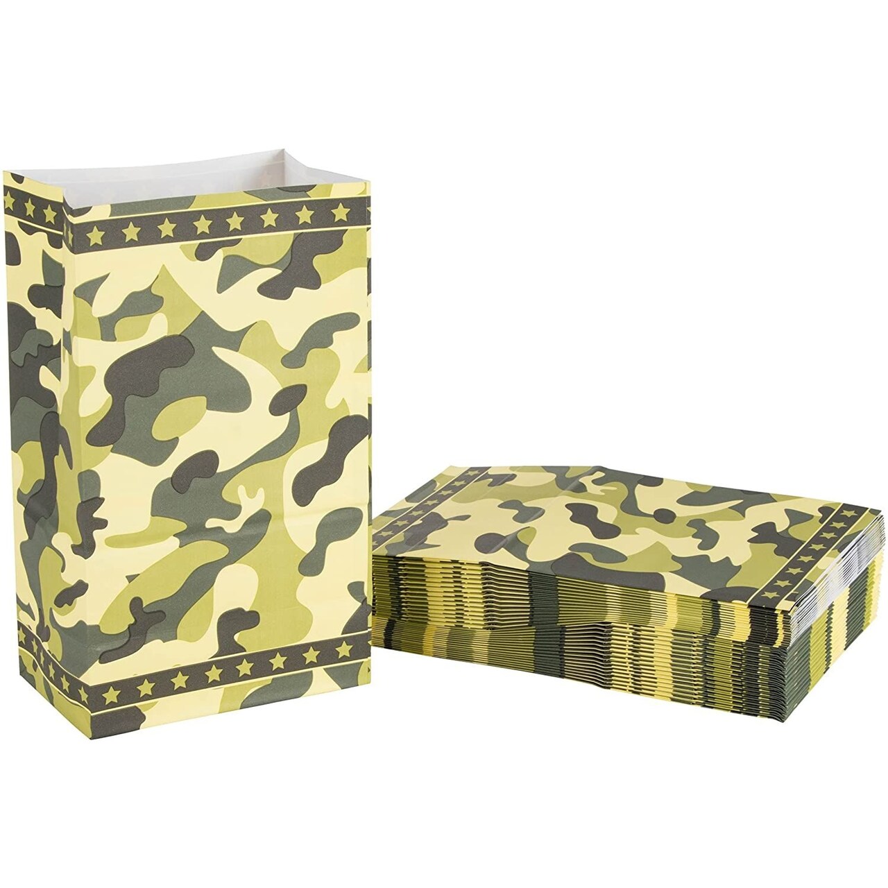 Party Treat Bags - 36-Pack Gift Bags, Camo Party Supplies, Paper Favor Bags, Goodie Bags for Kids, Camouflage Design, 5.2 x 8.7 x 3.3 Inches
